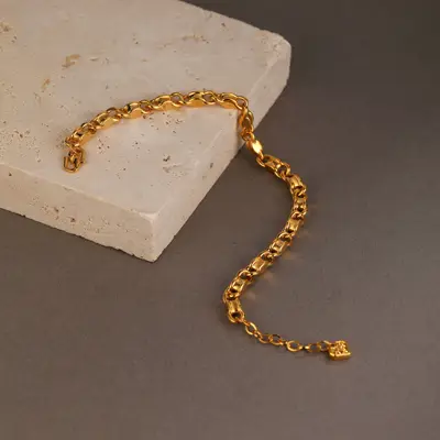 足金无氰硬金时尚丝绒几何环环相扣手链