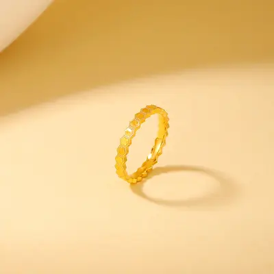 足金精品时尚璀璨炫彩几何固口戒指