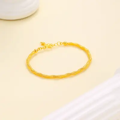 足金5G时尚绕线手工编织几何开口手镯