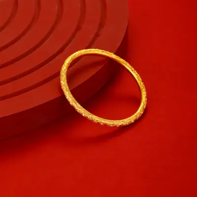 足金古法传承錾刻太阳花缠枝纹手镯