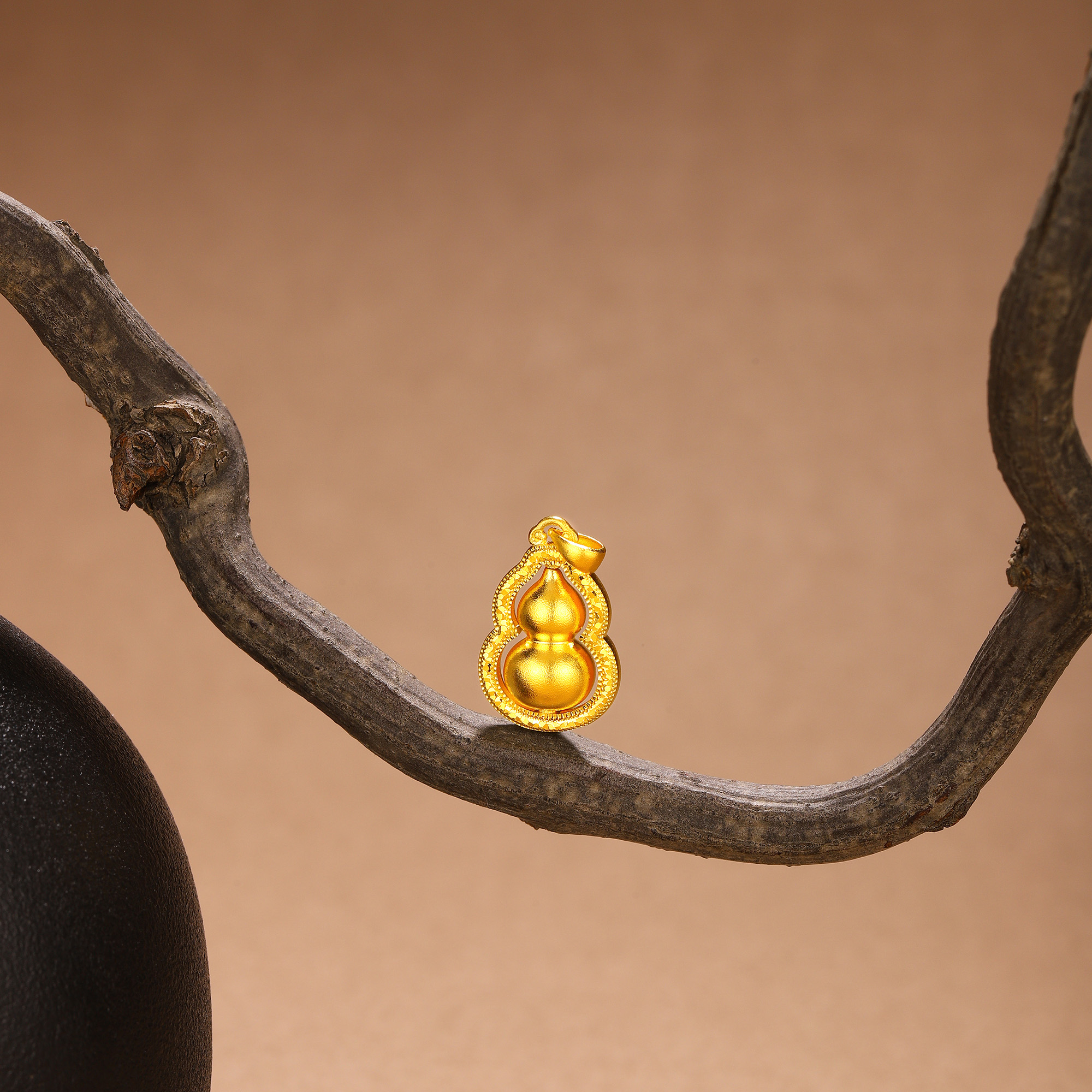 足金古法经典护佑葫芦铜钱碎碎金吊坠