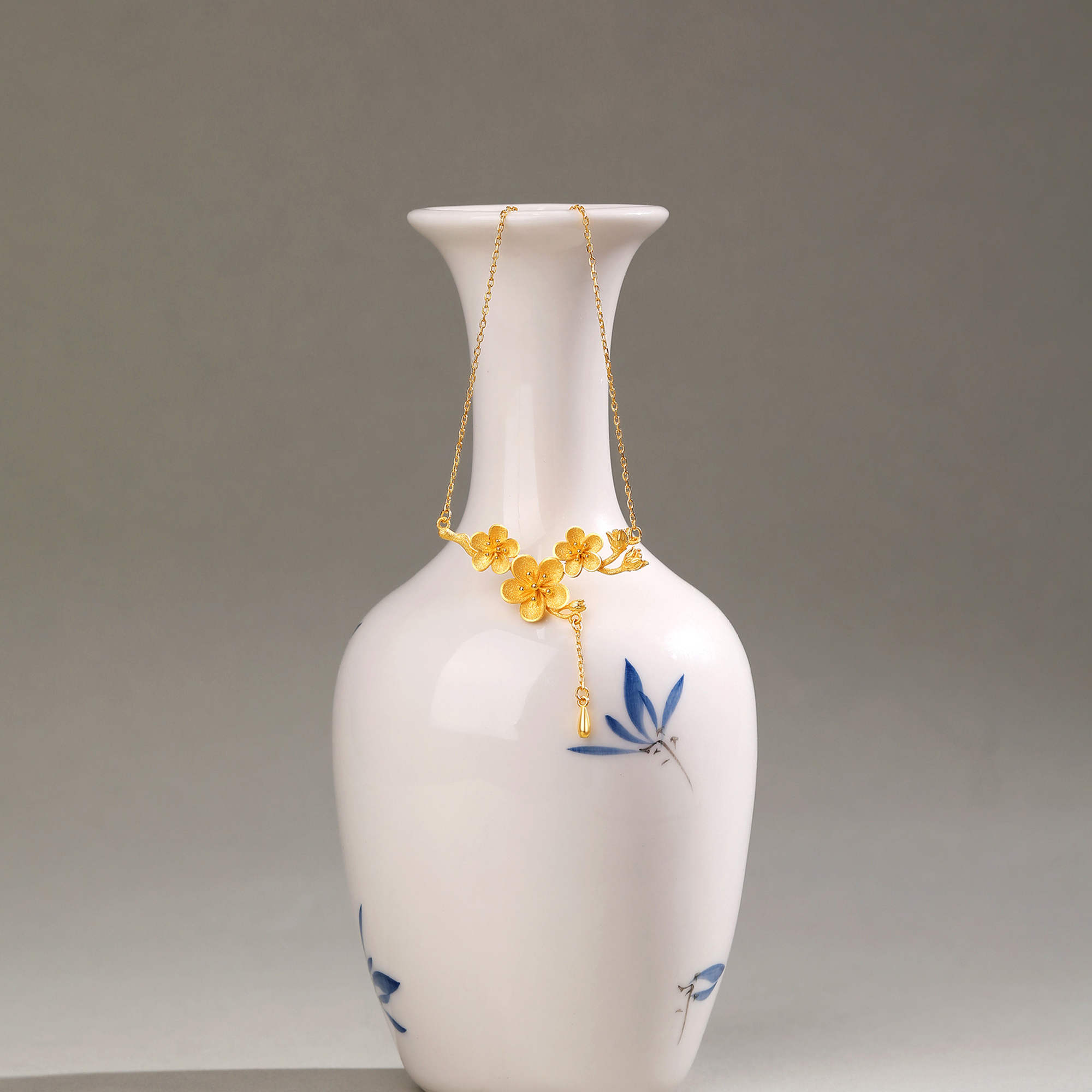 足金精品浪漫娇艳梅花流苏套链